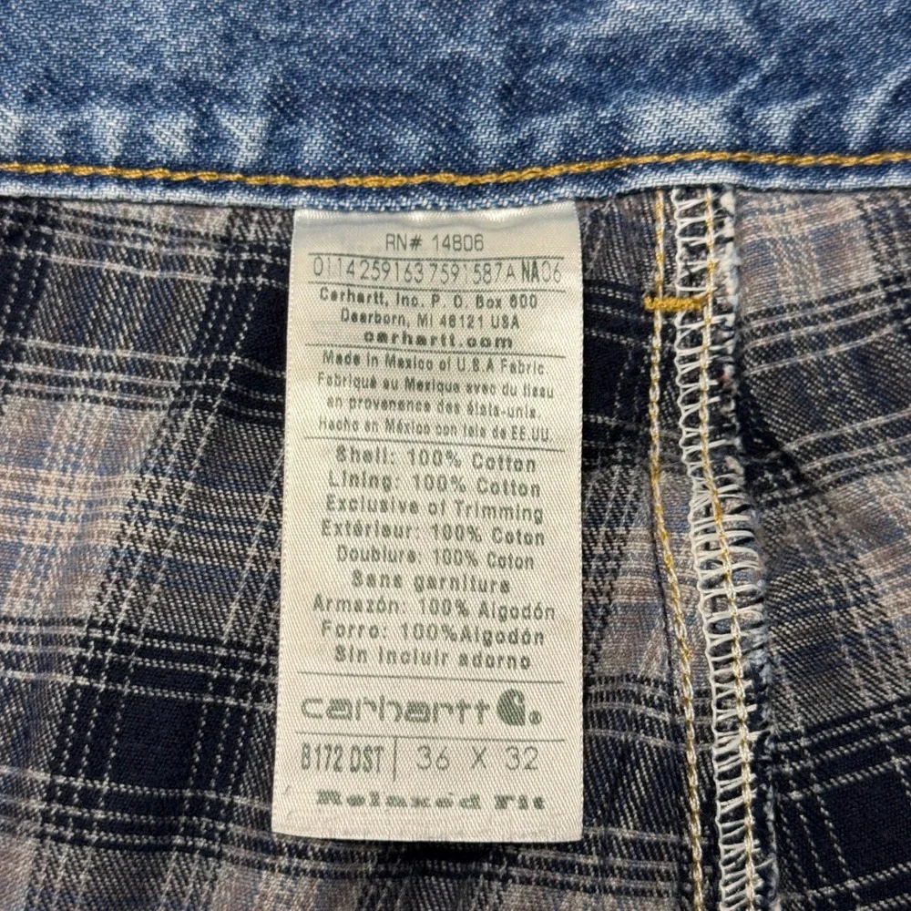 Carhartt Jeans Mens 36x32 Blue Flannel Lined Relaxed Straight Leg Denim B172 DST
